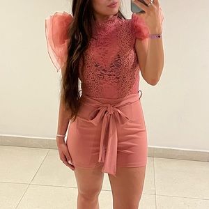 Fashionova Cute lace mini dirty pink romper worn only once